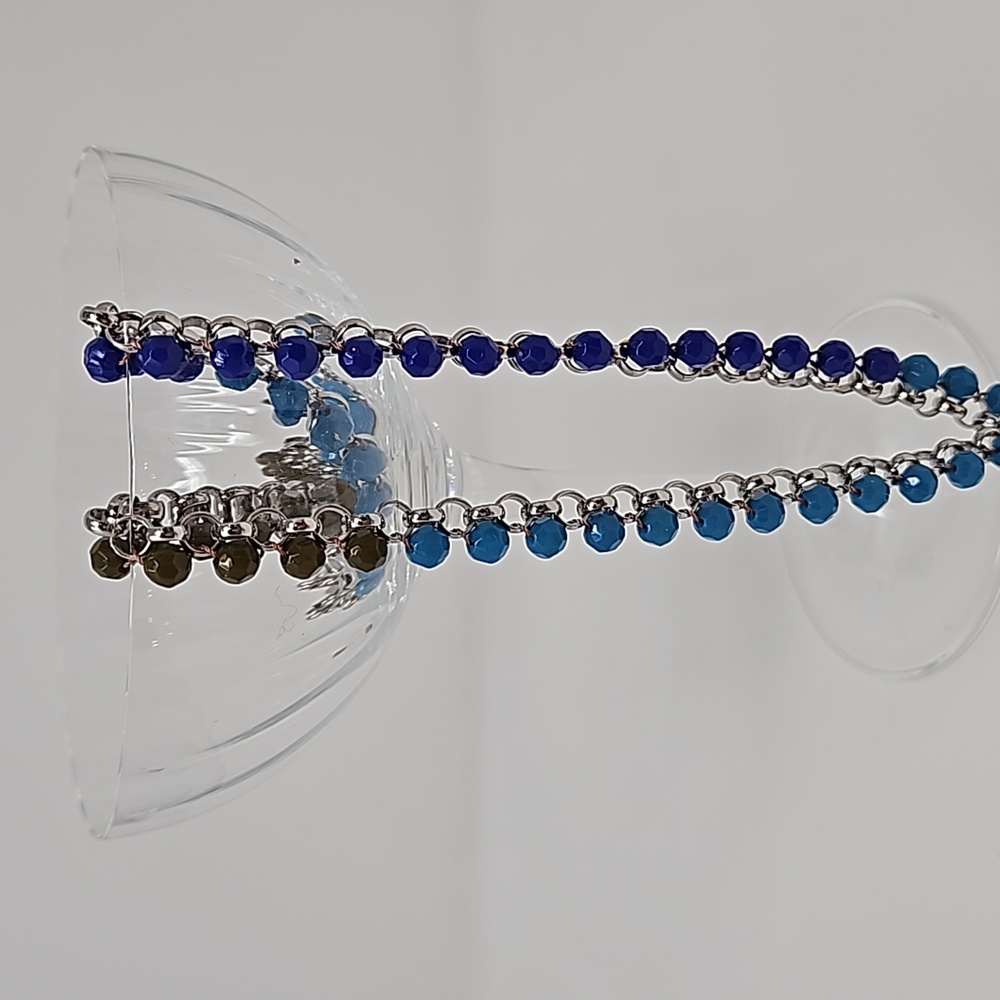 Lia Sophia Coastal Chain Necklace Beaded Silver Tone Blue Olive